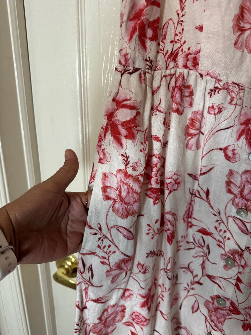 Cynthia Rowley Red Floral Linen Button-Front Dress Pockets Sz 6 - Picture 3 of 5